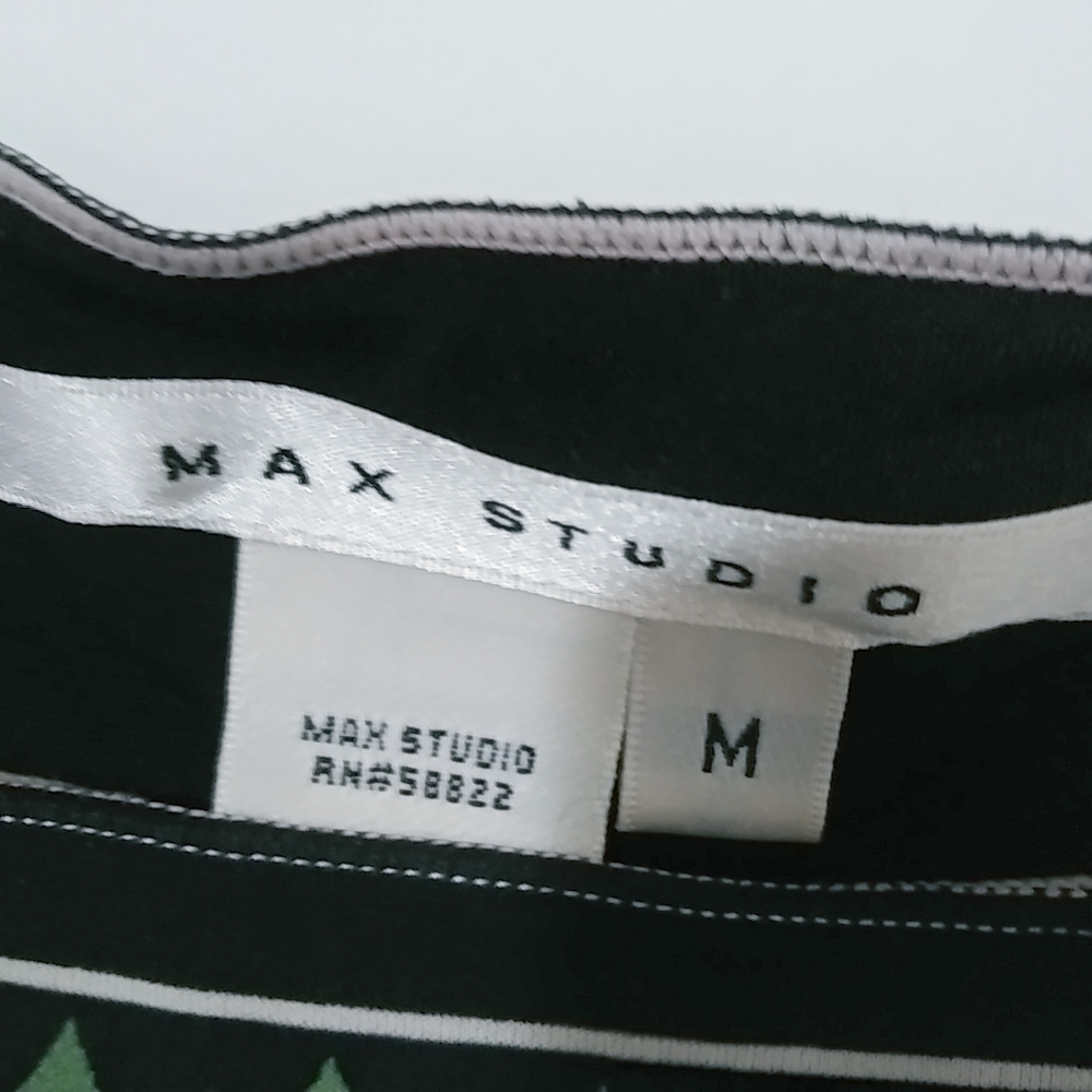 Max Studio M Green Black Boho Peasant Top - Picture 7 of 8